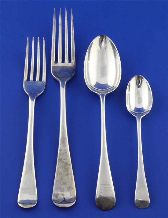 A matched part suite of Victorian and later Old English and Hanovarian pattern flatware, 108 oz.